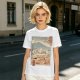 Olive t-shirt with ukiyo-e style ramen cat and Mount Fuji print
