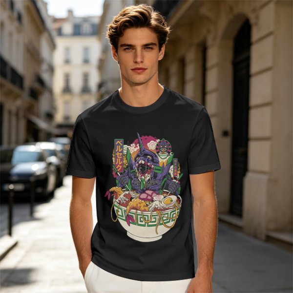 Anime Mecha Robot Ramen Bowl Graphic T-Shirt