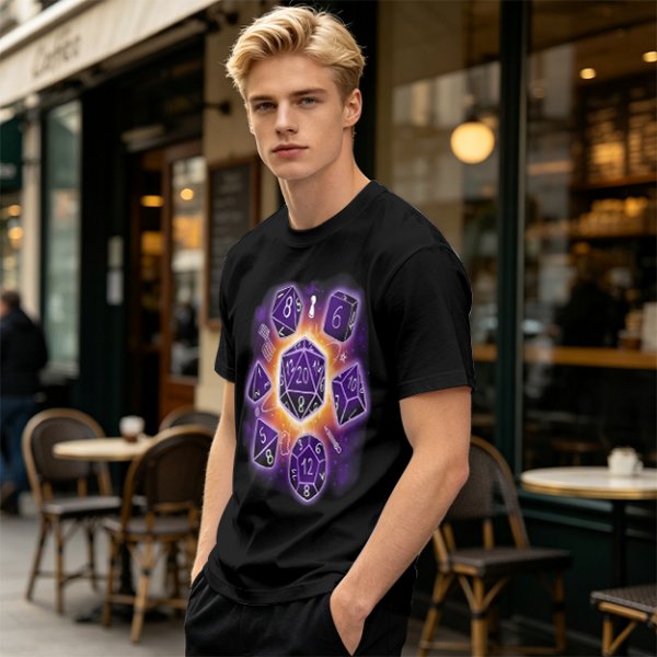Olive T-Shirt With Glowing Dungeons & Dragons Dice Set Art