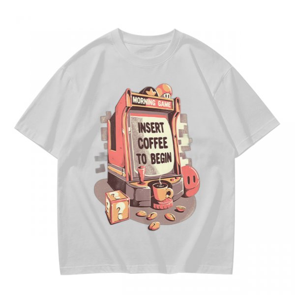 Gaming Themed T-Shirt With 'Insert Coffee To Begin' Print
