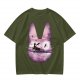 Olive T-Shirt With Witch Riding Broom Silhouette In Bunny Outline