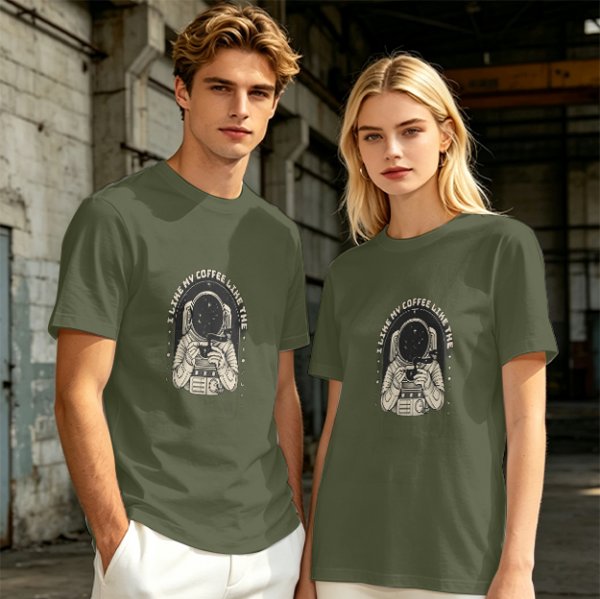 Olive Astronaut Coffee T-Shirt With Space Themed Graphic