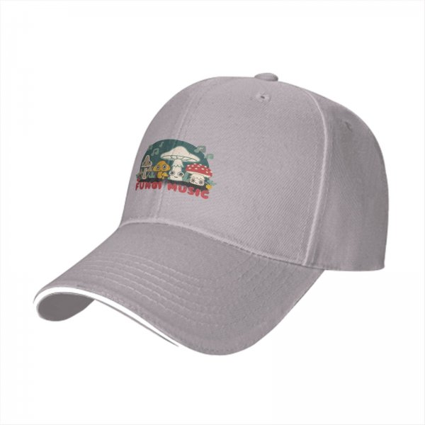 Black baseball cap with cute fungi music graphic design