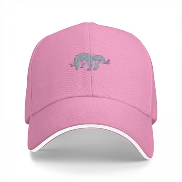 Black baseball cap with embroidered sloth holding a branch