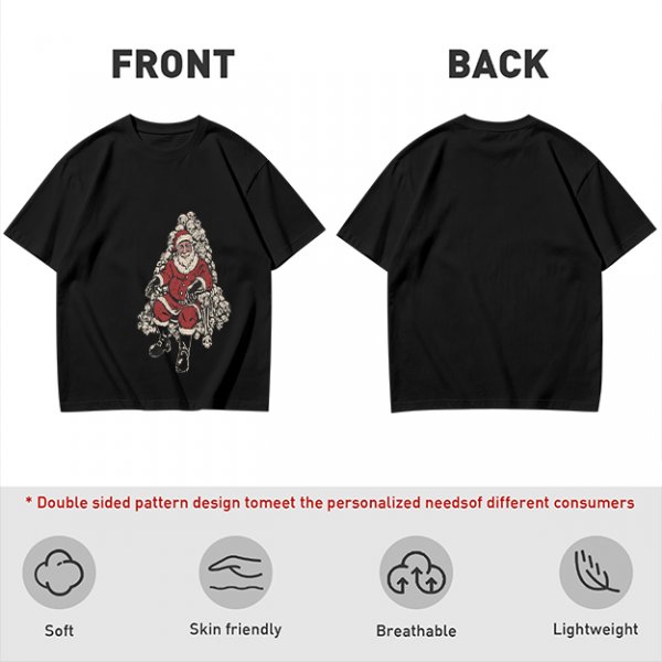Olive T-shirt with Santa Claus on Skull Throne Graphic