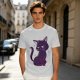 Olive T-Shirt with Sassy Black Cat and Crescent Moon Graphic