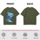 Olive Green T-Shirt With Abstract Blue Water-Inspired Print