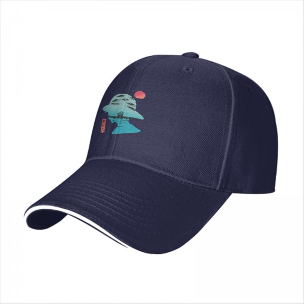 Black Baseball Cap With Anime Silhouette Sunset Art Print