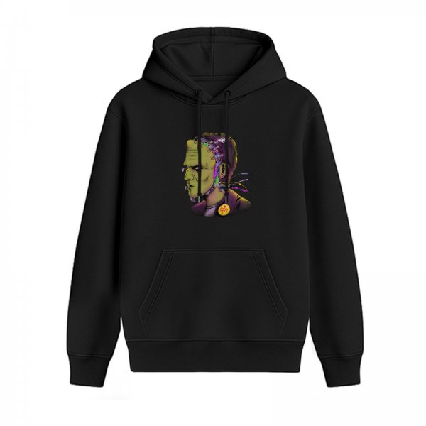 Black Hoodie With Frankenstein Monster Graphic Print