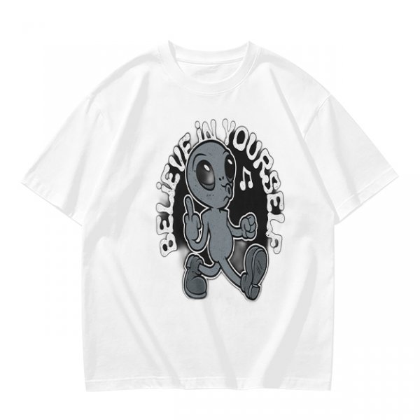 Oversized Olive T-Shirt With Alien 'Believe In Yourself' Graphic