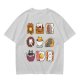 Olive T-Shirt With Cute Breakfast Cat Graphic Print