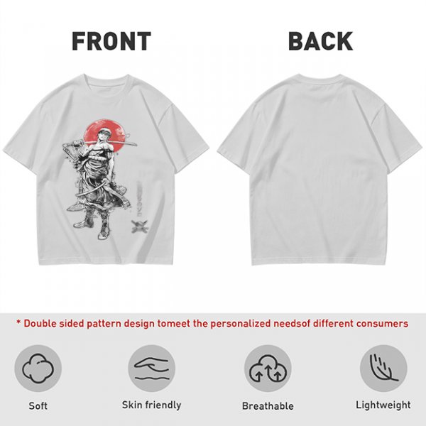 Olive T-shirt with Samurai Swordsman and Red Sun Print