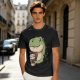 Olive T-shirt with Cute Dinosaur Holding Coffee Print