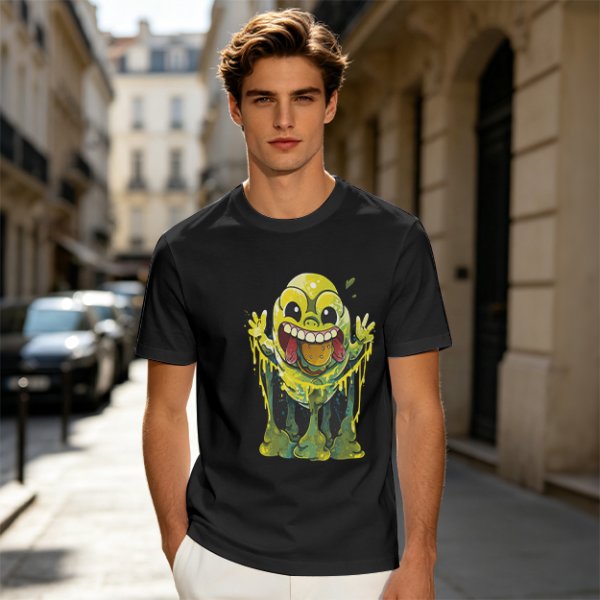 Olive T-Shirt With Playful Green Slime Monster Graphic