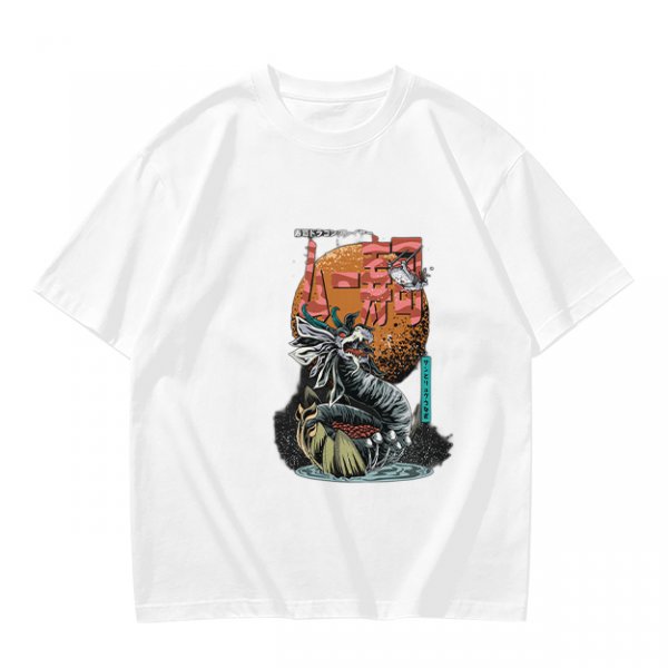 Olive T-Shirt with Japanese Dragon and Sun Graphic Print