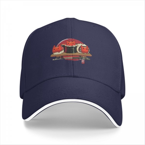 Black baseball cap with cute sushi cat graphic print