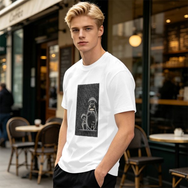 Olive green graphic tee with Totoro family illustration