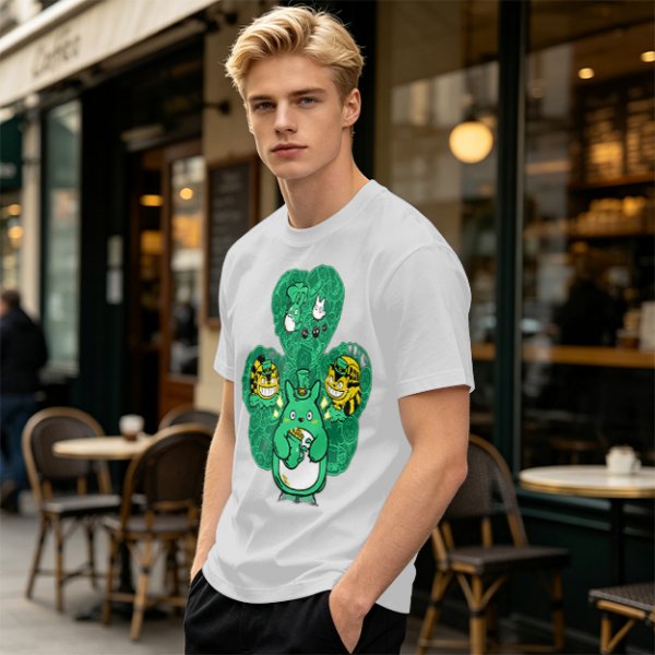 Olive Green T-Shirt With Studio Ghibli Clover Graphic Print
