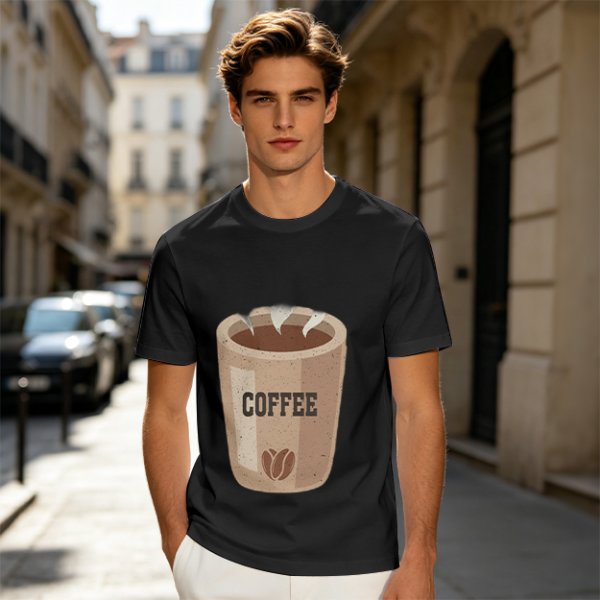 Olive Green T-Shirt With Coffee Cup Graphic Print