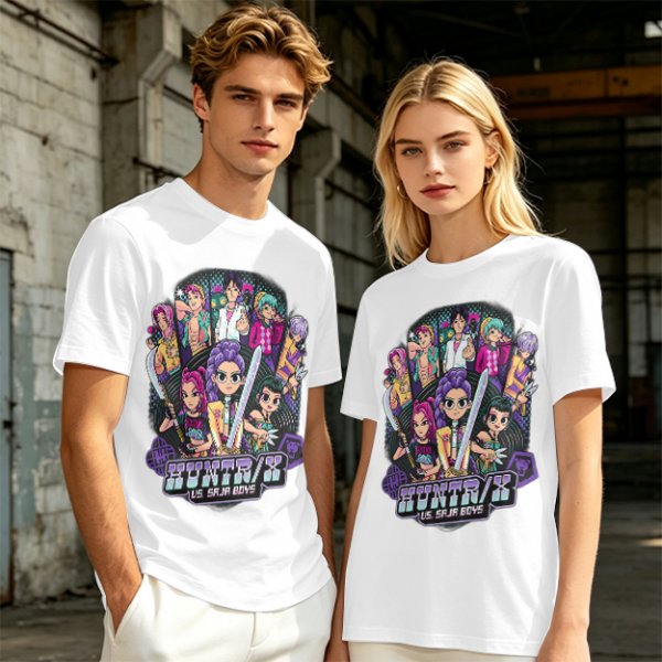 Olive Graphic Tee with Anime Character Group Print