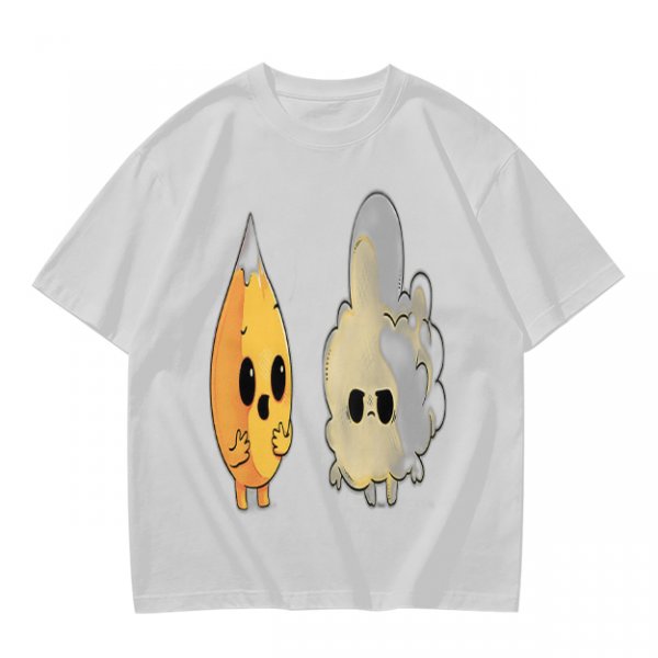 Olive T-Shirt With Surprised Flame and Burnt Ghost Character Art