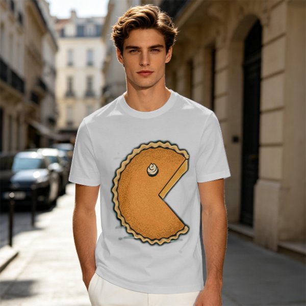 Olive T-Shirt With Pac-Man Style Pumpkin Pie Graphic