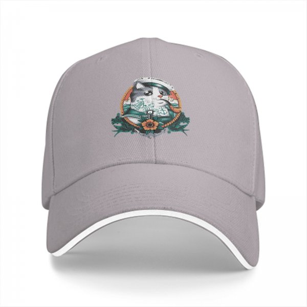 Black Baseball Cap With Sailor Cat Nautical Tattoo Art Print