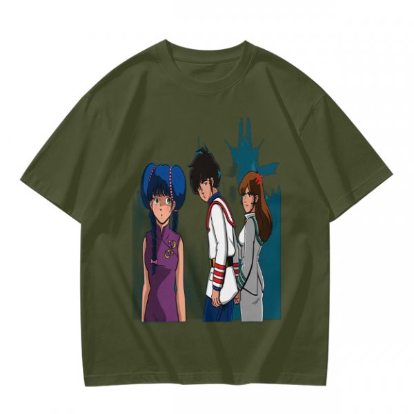 Anime Character Graphic Olive Green T-Shirt