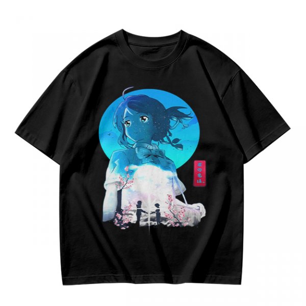 Anime girl cherry blossom scene graphic tee