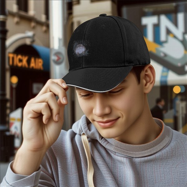 Black baseball cap with Totoro graphic print