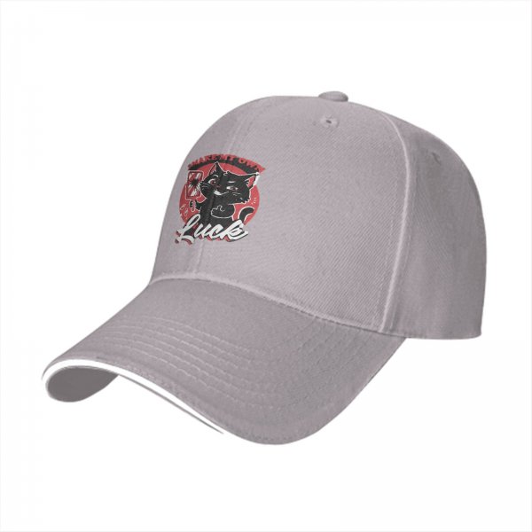 Black baseball cap with 'I Make My Own Luck' cat graphic