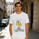 Olive green t-shirt with cheerful lemon mascot graphic and make lemonades text