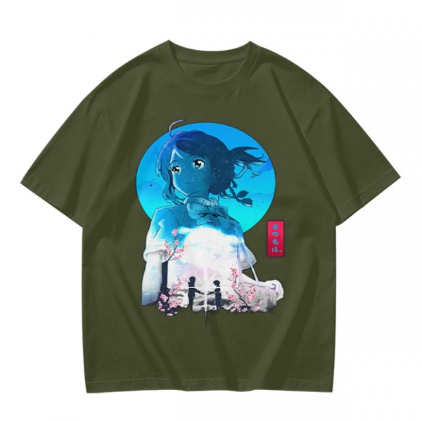 Anime girl cherry blossom scene graphic tee