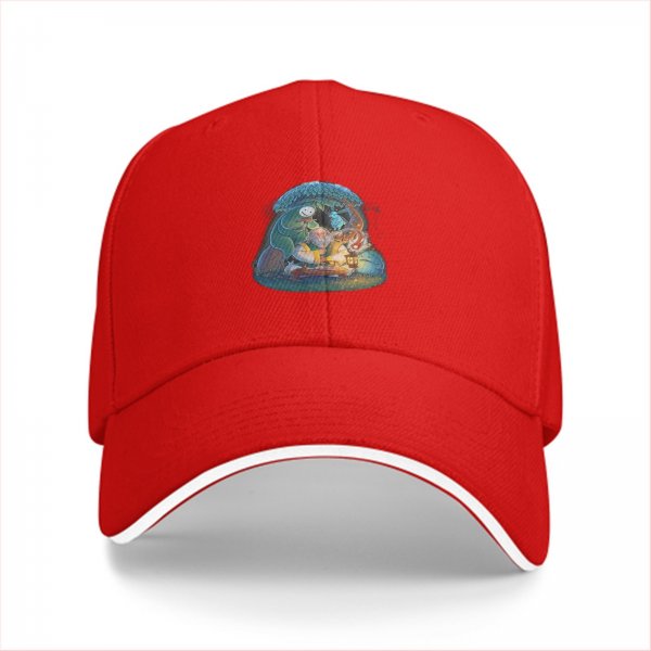 Black Baseball Cap with Whimsical Fantasy Character Art Print
