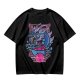 Olive T-Shirt With Neon Blue Dragon Holding Ramen Chopsticks Art