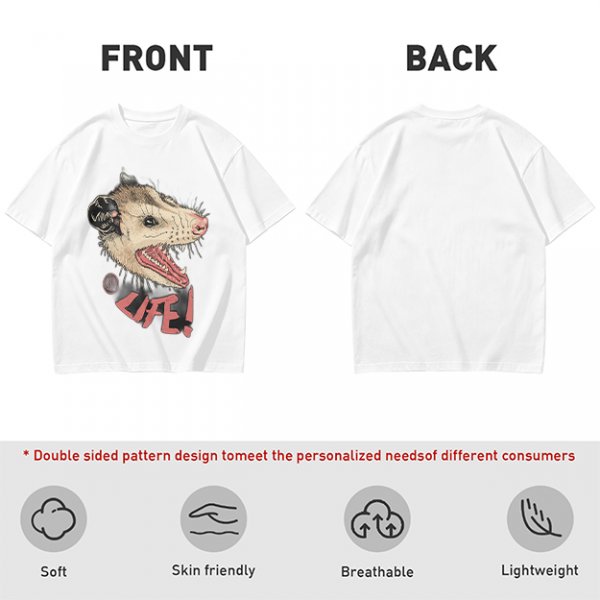 Olive T-Shirt With Aggressive Opossum 'LIFE!' Graphic Print
