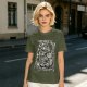 Olive t-shirt with medieval wanderer graphic and gothic text print