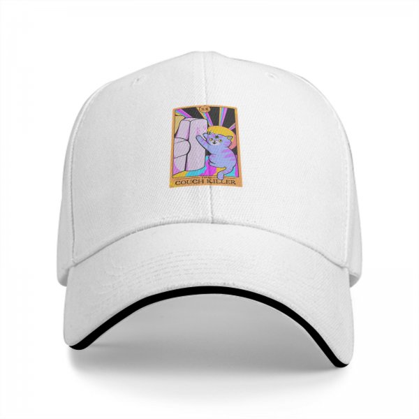 Black Baseball Cap With Funny Cat Couch Killer Tarot Art Print