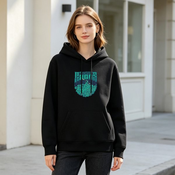 Black Hoodie With Teal Chaos Snake Graphic Print