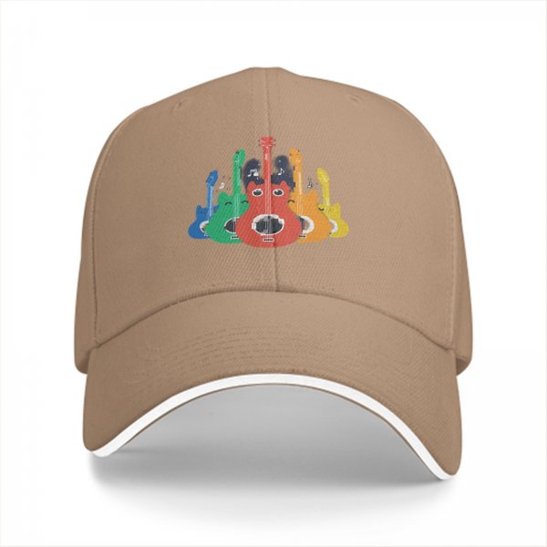 Black Baseball Cap With Colorful Cat Guitar Graphic Design