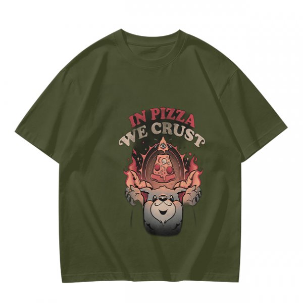 Olive T-Shirt With 'In Pizza We Crust' Pizza Dog Graphic