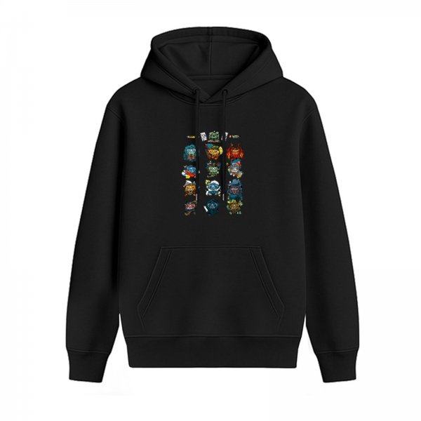 Black Hoodie With Colorful Cartoon Character Grid Print