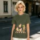 Olive Green T-Shirt With Chasing Chickens And Elf Character Print