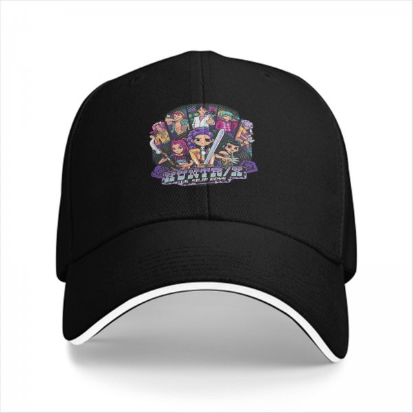 Black Baseball Cap with Anime Character Group Graphic Print
