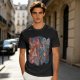 Olive T-shirt with 80s cartoon character crossover graphic