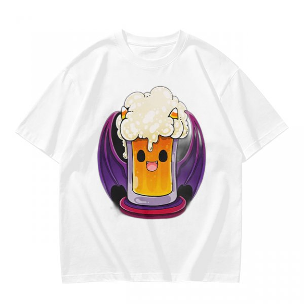 Halloween vampire beer graphic olive green casual t-shirt