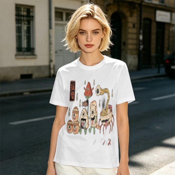 Olive T-Shirt with Japanese Food Monster Yokai Art Print