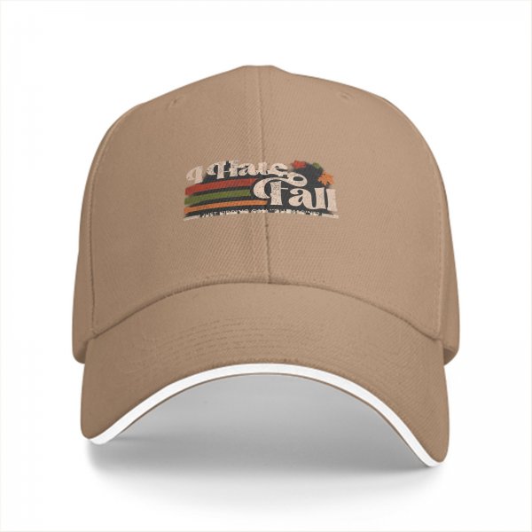 Black baseball cap with 'I Hate Fall' retro graphic print