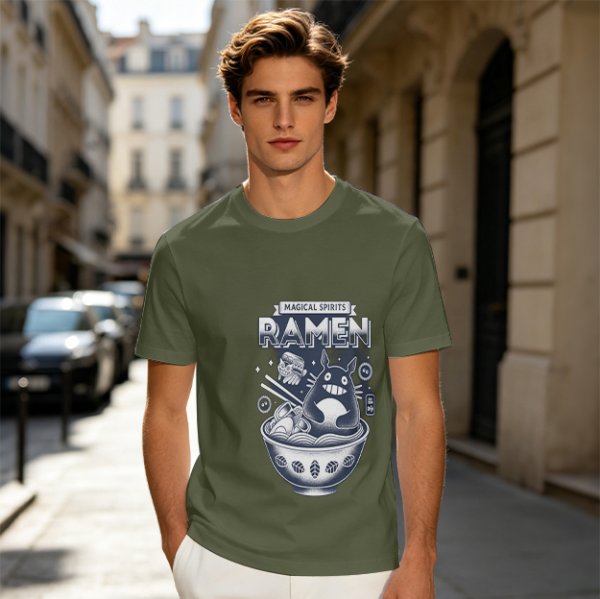 Magical Spirits Ramen Totoro Graphic Olive T-Shirt