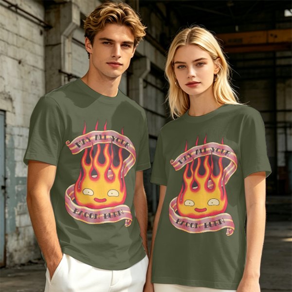 Olive T-Shirt With Calcifire Bacon Fire Graphic Print